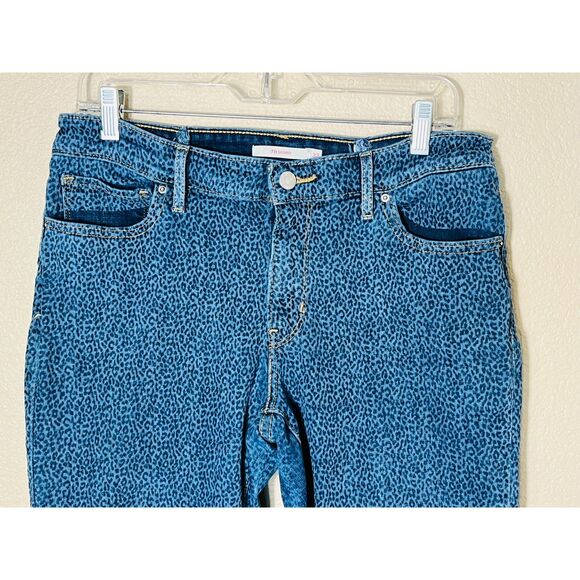 Levis 711 Skinny Dark Wash Leopard Cheetah Print Denim Jeans 32 Size 14 Midrise - Picture 5 of 9